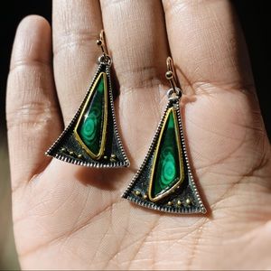 Abstract | Green & Hammered Metal Earrings